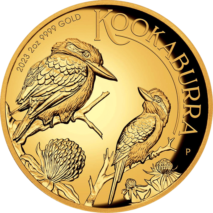 Kookaburra 2023, 2 Unzen Gold, Seite mit dem Kookaburra, Abbildung
