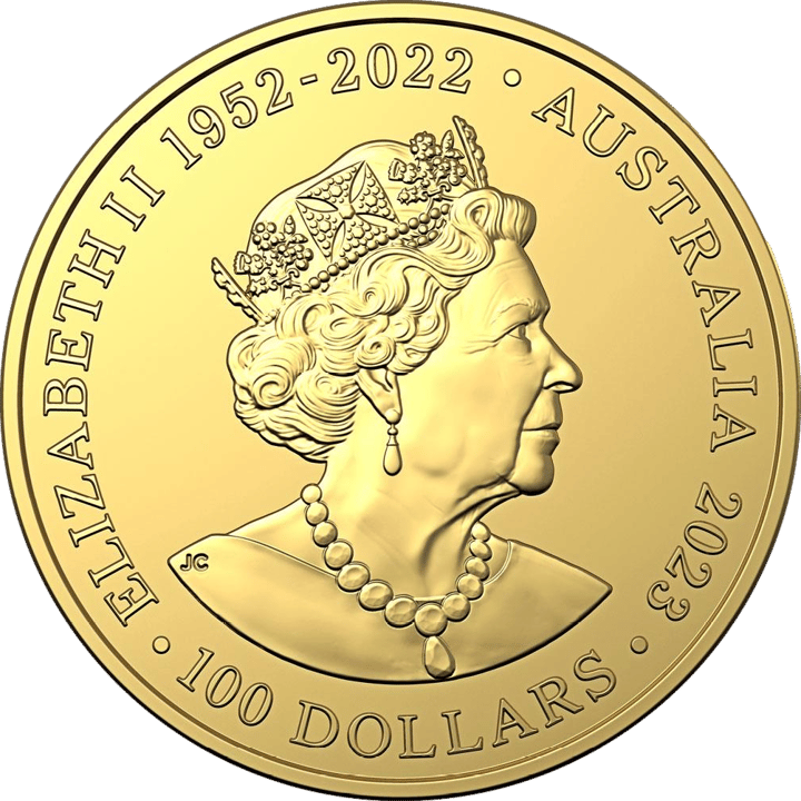1 onza de oro, anverso con el país emisor Australia, imagen