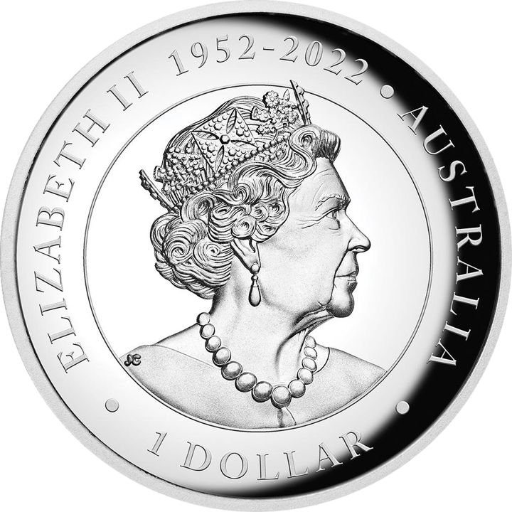 Abbildung der Wertseite: Königin Elizabeth II., Umschrift ELIZABETH II 1952 bis 2022 und AUSTRALIA, unten der Nennwert