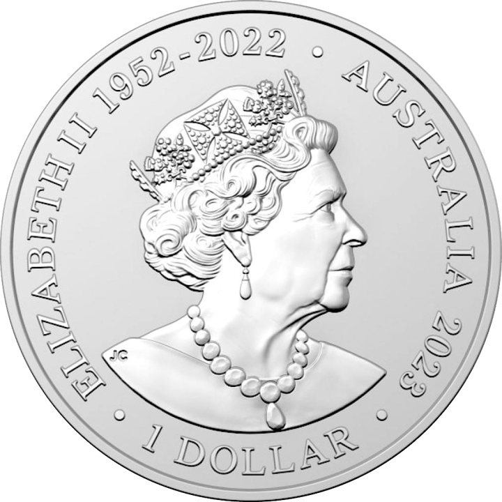 1 Unze Silber, Wertseite mit Ausgabeland Australien, Abbildung