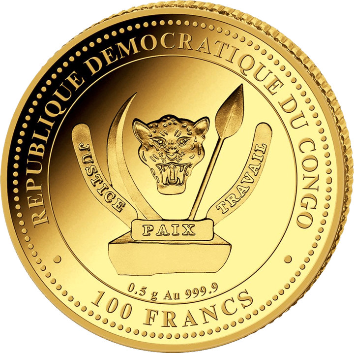 0,5 g de oro, anverso con el país emisor República Democrática del Congo, imagen
