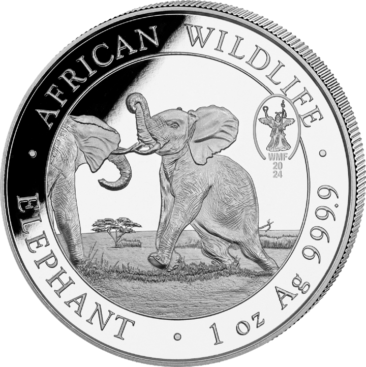 Elefante Somalia, 1 onza Plata, cara del motivo, imagen