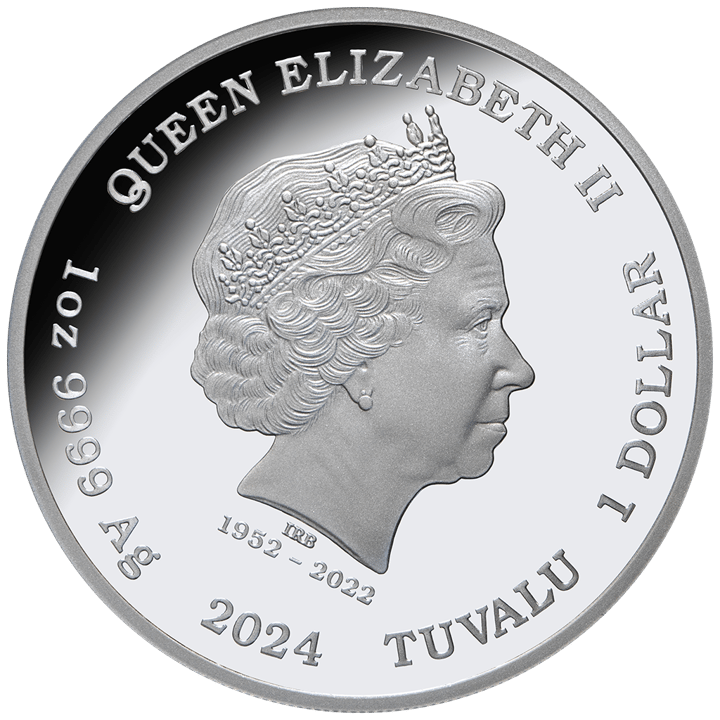 1 onza de plata, anverso con el país emisor Tuvalu, imagen