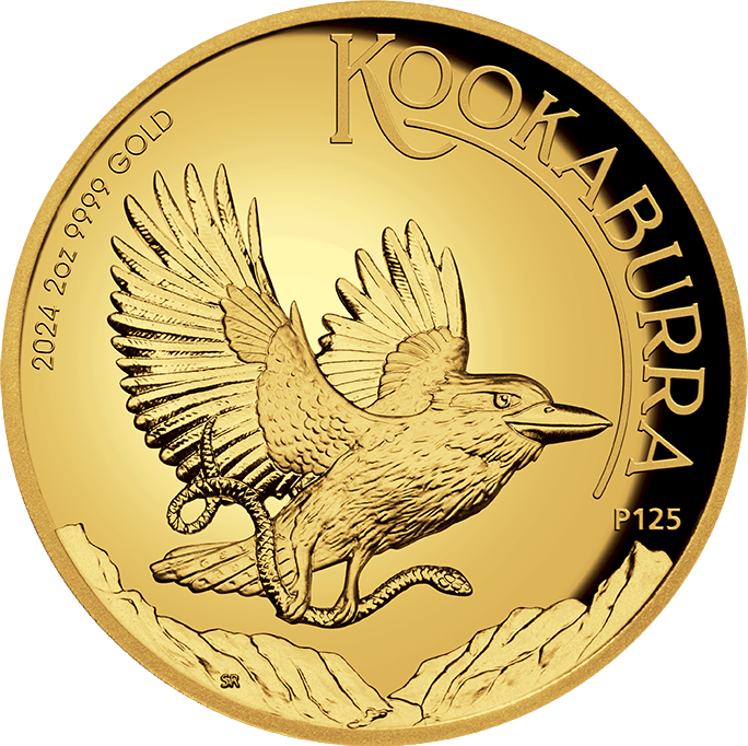 Kookaburra 2024, 2 Unzen Gold, Seite mit dem Kookaburra, Abbildung