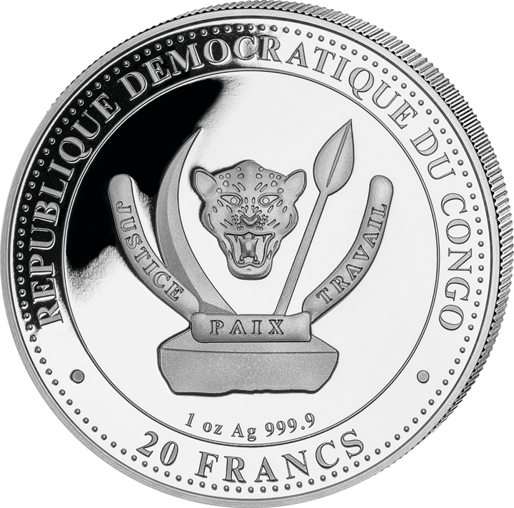 1 ounce of silver, obverse with issuing country Democratic Republic of the Congo, image