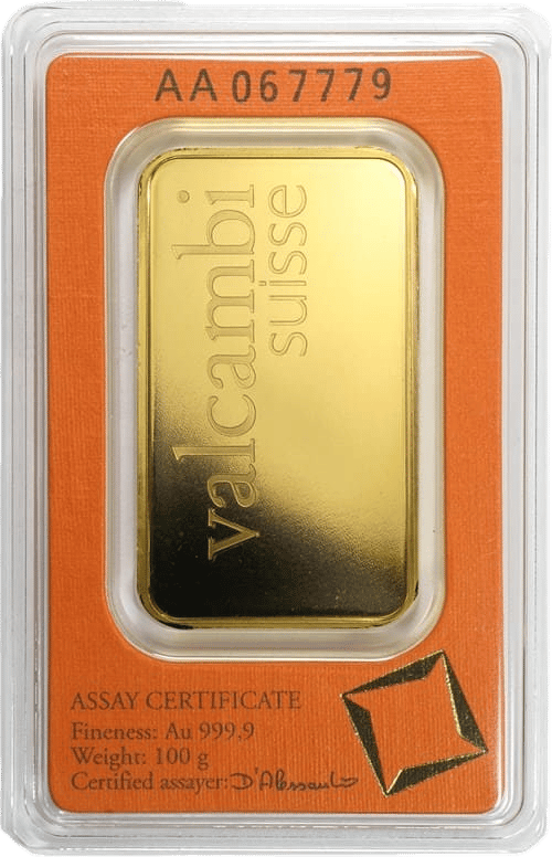 Rückseite der Karte mit der Seriennummer oben und ASSAY CERTIFICATE unten