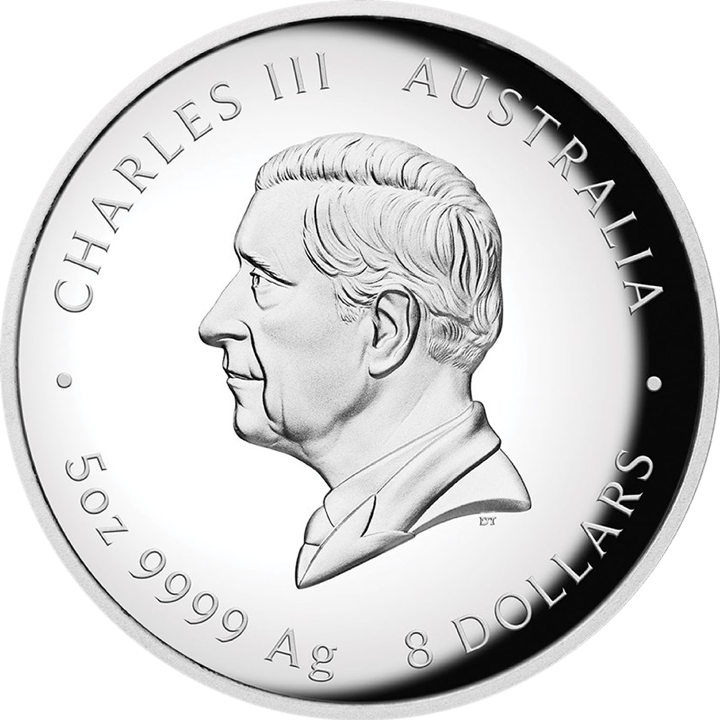 Imagen de la cara de la efigie: el rey Charles III de perfil, la leyenda CHARLES III y AUSTRALIA, abajo el valor nominal