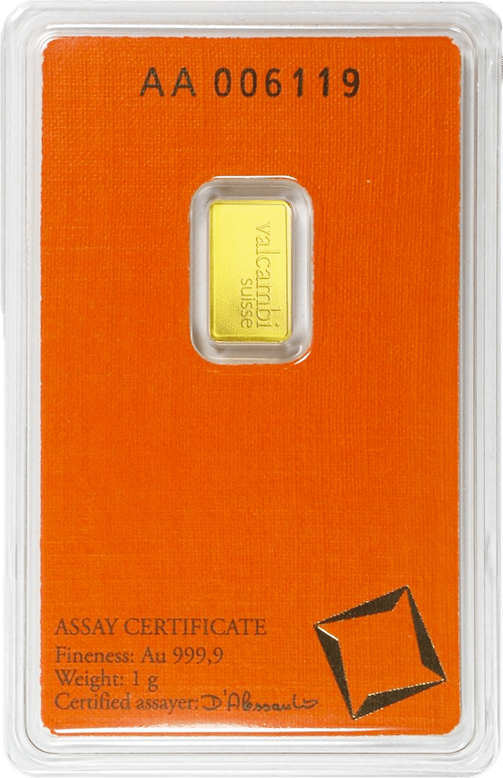 Rückseite der Karte mit der Seriennummer oben und ASSAY CERTIFICATE unten