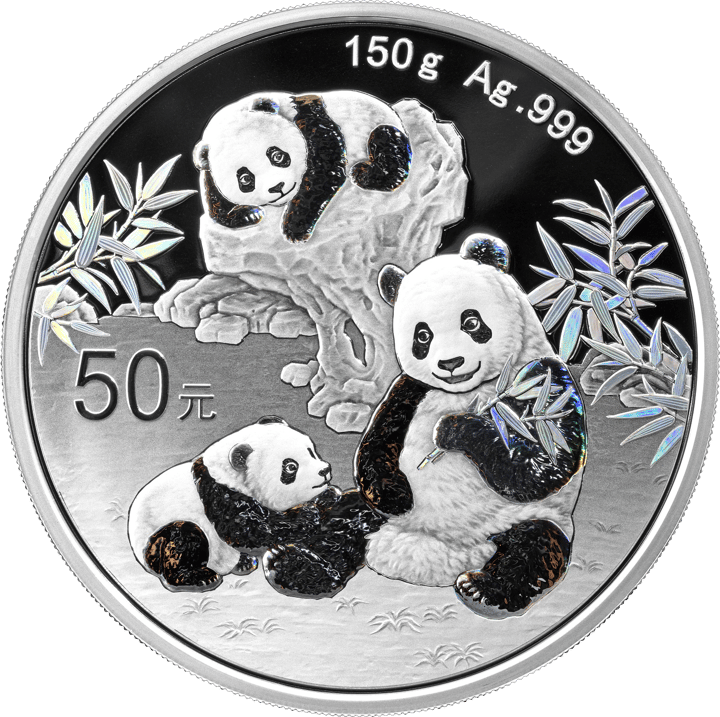 China Panda, 150 g Plata, cara con el panda, imagen