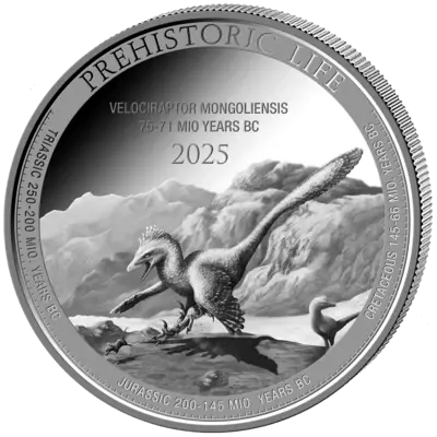 Velociraptor en 1 onza de plata, reverso, imagen