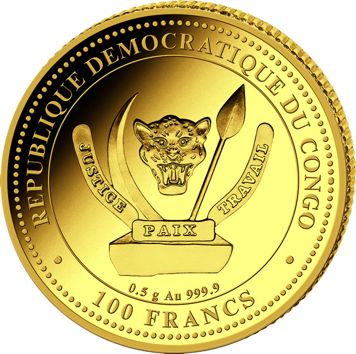 0,5 g de oro, anverso con el país emisor República Democrática del Congo, imagen