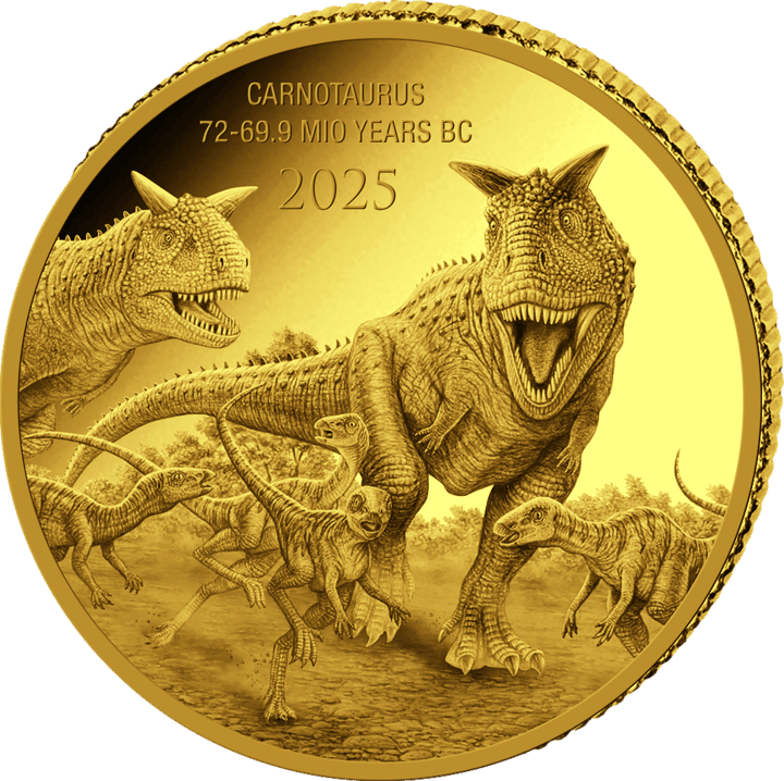 Carnotaurus en 0,5 g de oro, reverso, imagen