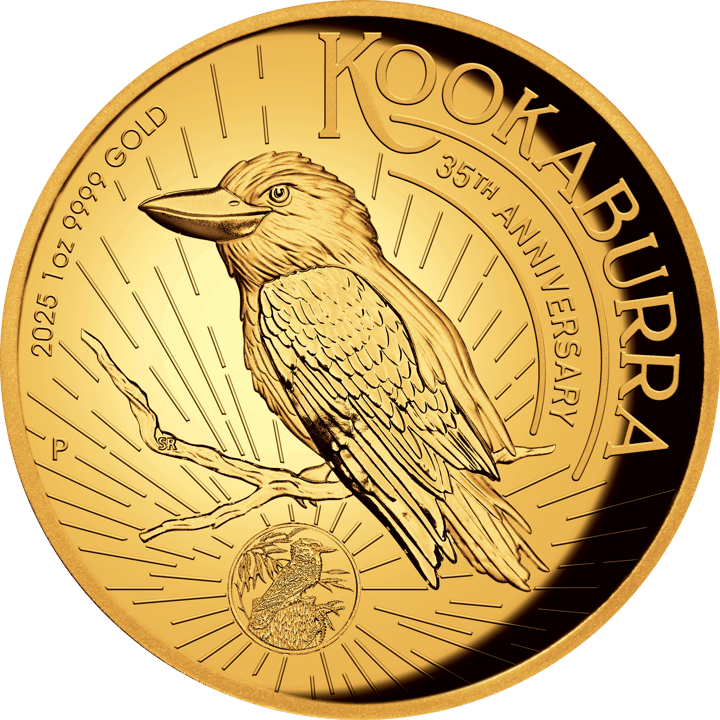 Kookaburra 2025, 1 onza de oro, cara con la cucaburra, imagen