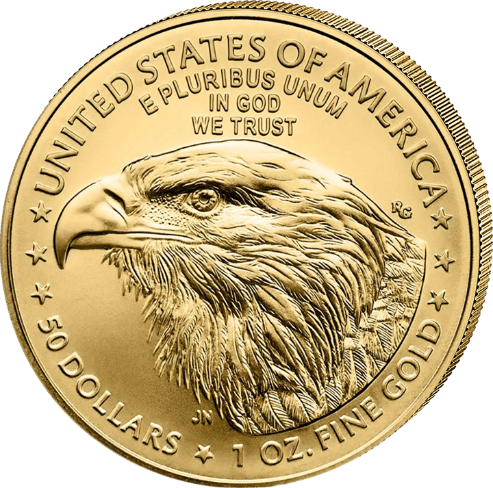 Reverso: una cabeza de águila de perfil, arriba UNITED STATES OF AMERICA, abajo el valor nominal y el peso