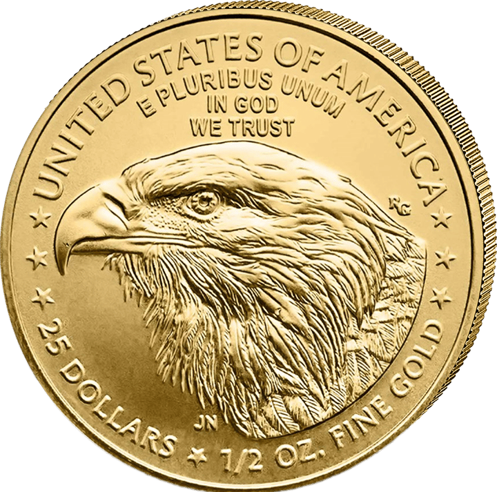 Reverse: an eagle’s head in profile, UNITED STATES OF AMERICA at the top, face value and weight at the bottom