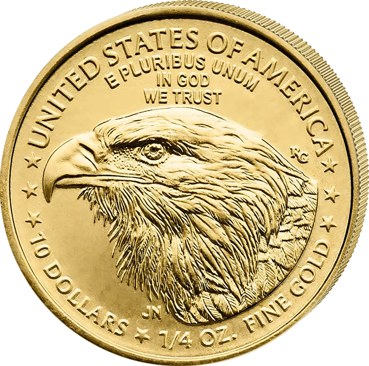 Reverse: an eagle’s head in profile, UNITED STATES OF AMERICA at the top, face value and weight at the bottom