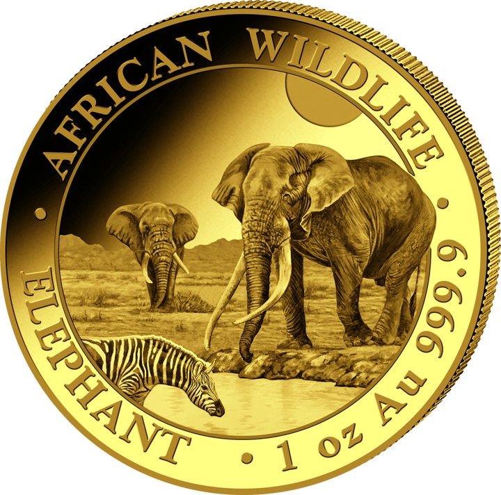 Elefante Somalia, 1 onza Oro, cara del motivo, imagen