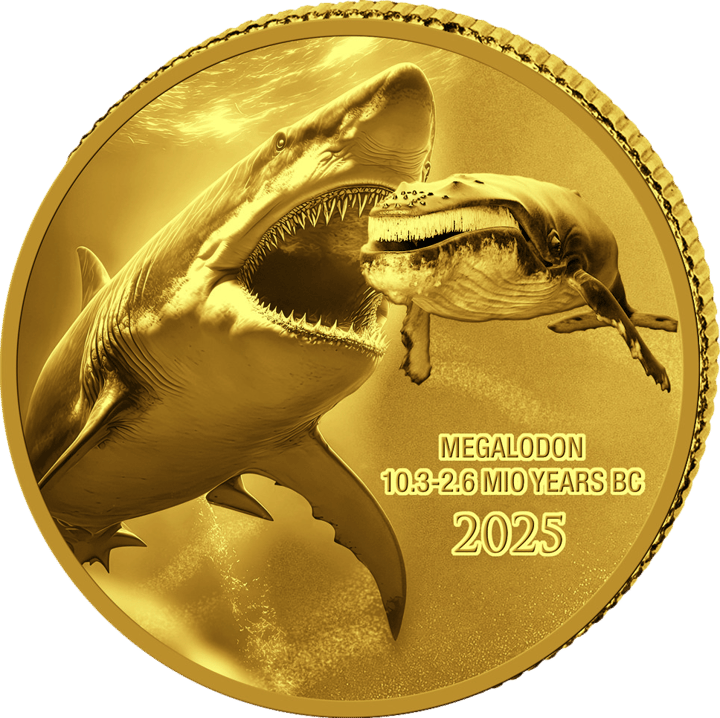 Megalodón en 0,5 g de oro, reverso, imagen