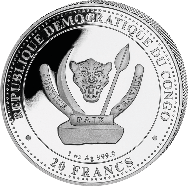 1 onza de plata, anverso con el país emisor República Democrática del Congo, imagen