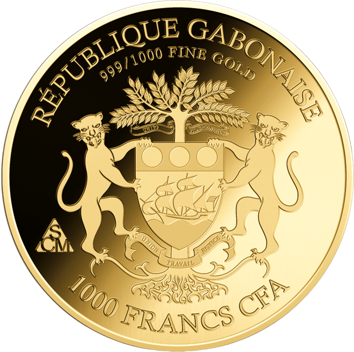 1/1.000 Unze Gold, Wertseite mit Ausgabeland Gabun, Abbildung