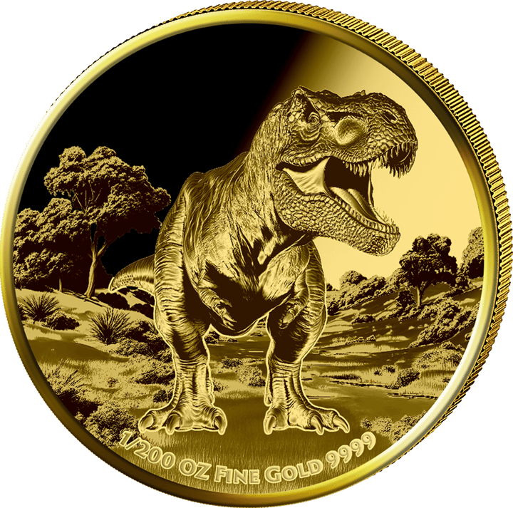 Tyrannosaurus rex auf 1/200 Unze Gold, Bildseite, Abbildung