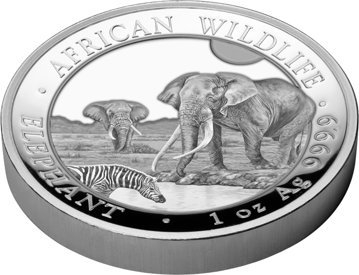 Somalia Elefant, 1 Unze Silber, Bildseite, Abbildung