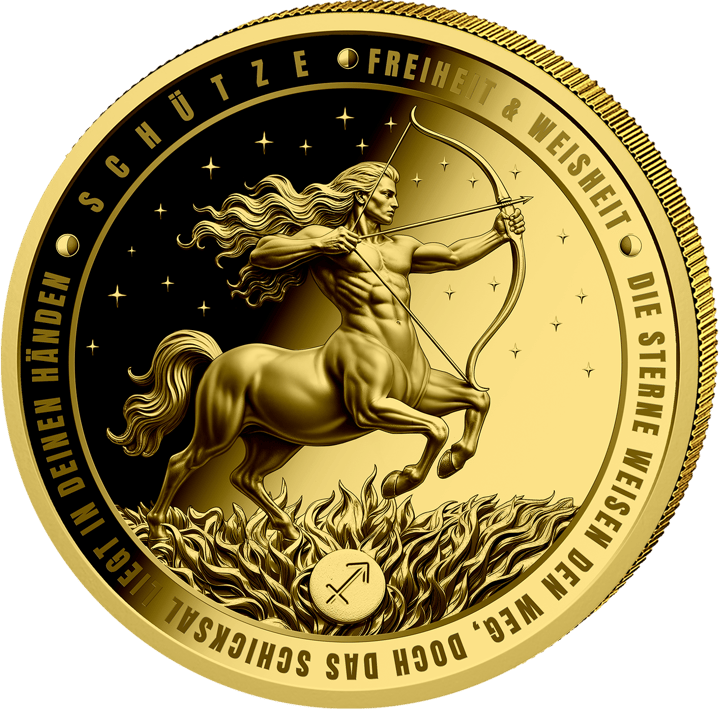 Product image of the reverse: a centaur with a drawn bow, above flames
