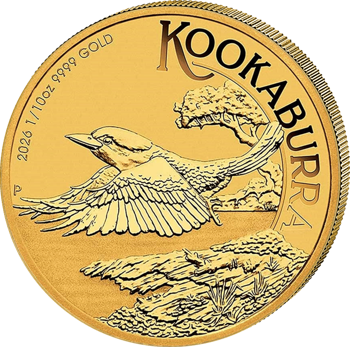 Kookaburra 2026, 1/10 ounce gold, side with the kookaburra, image