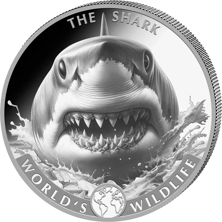 Shark on 1 ounce of silver, reverse, image