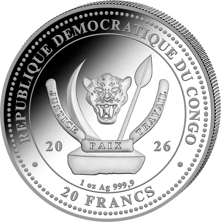 1 ounce of silver, obverse with issuing country Democratic Republic of the Congo, image