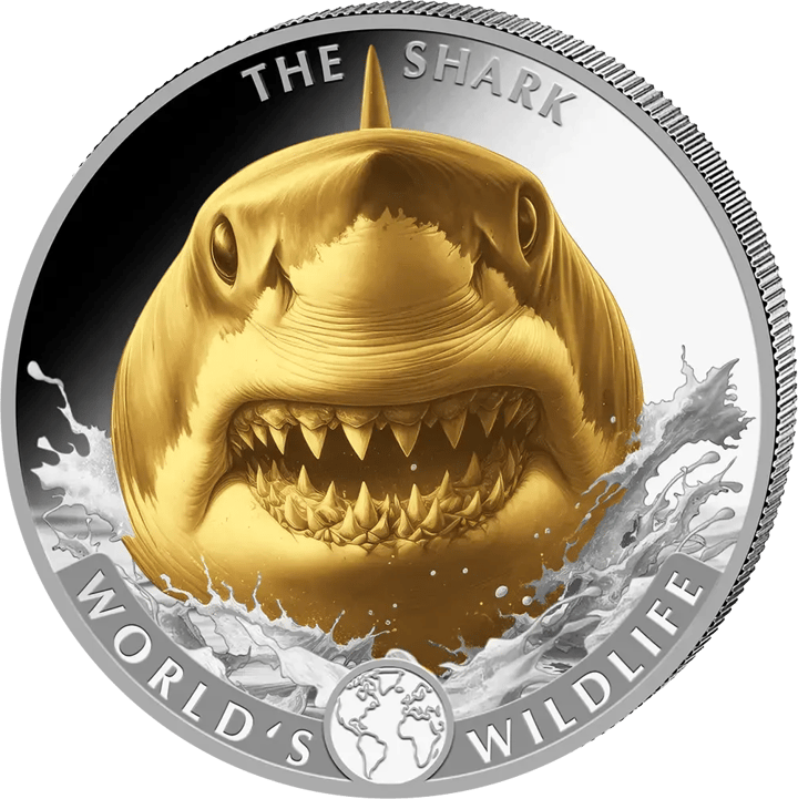 Tiburón en 1 onza de plata, reverso, imagen