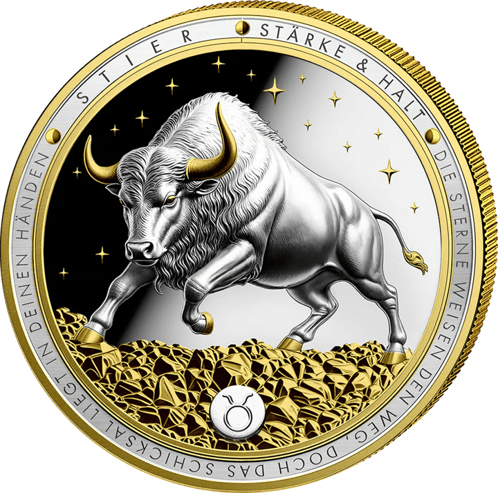Product image of the reverse: a charging bull above jagged boulders