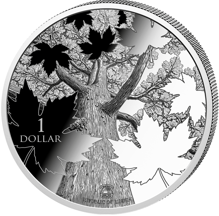 Tree side: the view up a maple trunk into the branches, the face value on the left, a small coat of arms and REPUBLIC OF LIBERIA at the bottom