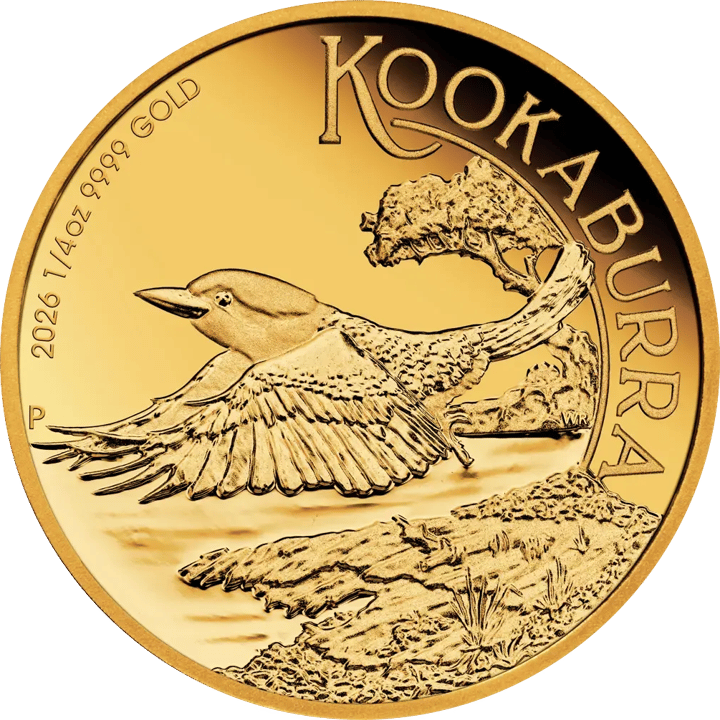 Kookaburra 2026, 1/4 Unze Gold, Seite mit dem Kookaburra, Abbildung