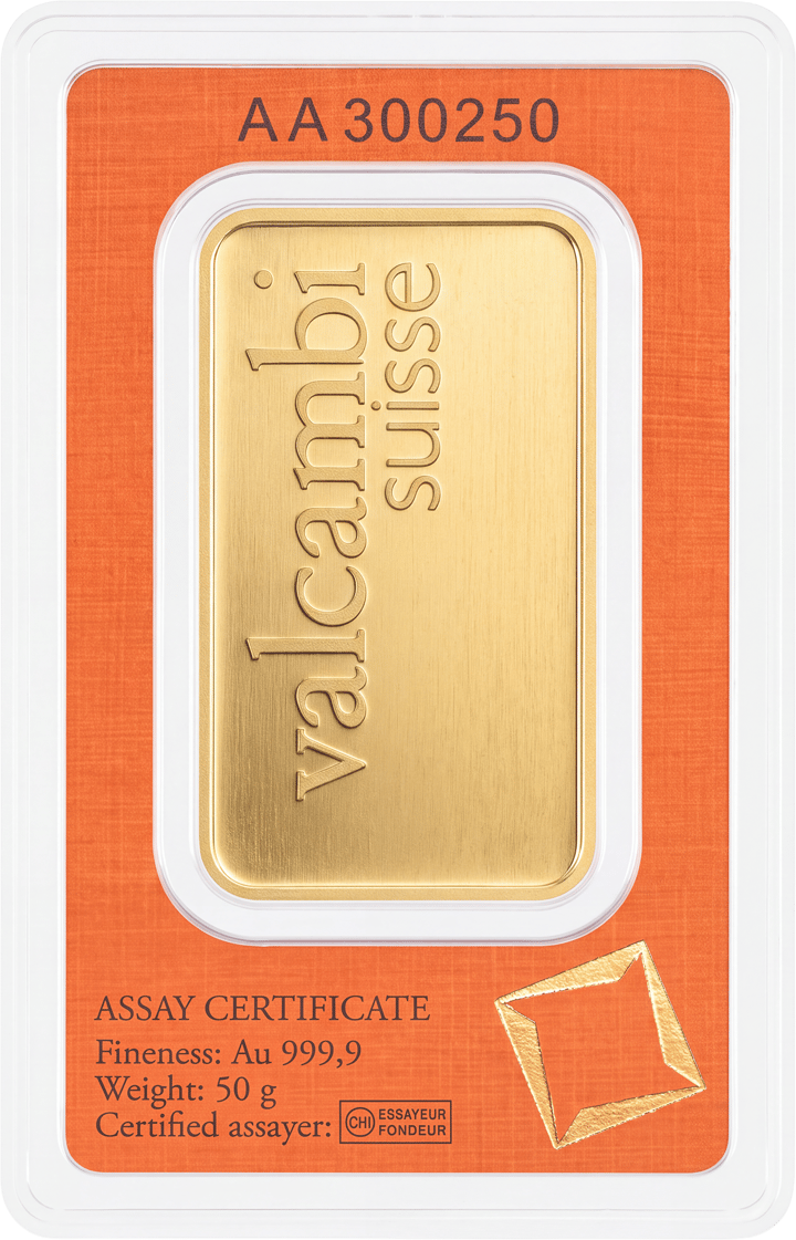 Rückseite der Karte mit der Seriennummer oben und ASSAY CERTIFICATE unten