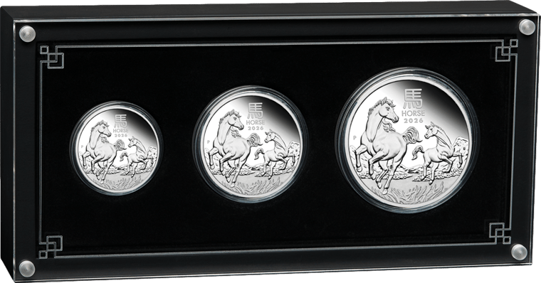 Imagen del set: tres monedas una junto a otra en su estuche