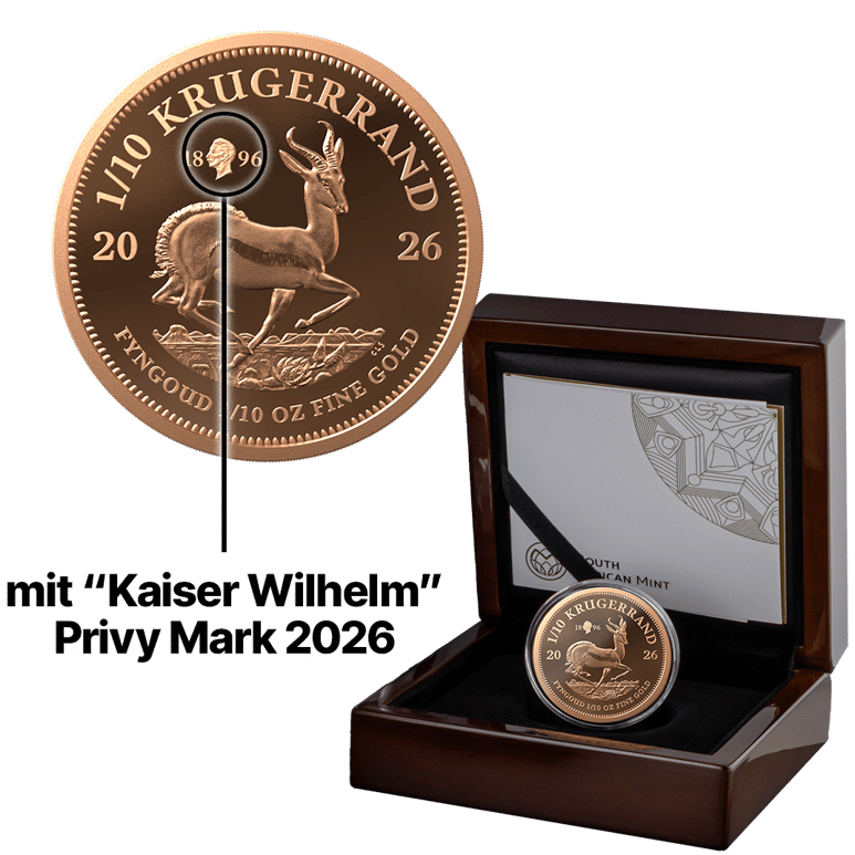 1/10 Unze Gold Krügerrand Kaiser Wilhelm II. Privy Mark 2026 (Auflage: 500 | Polierte Platte)