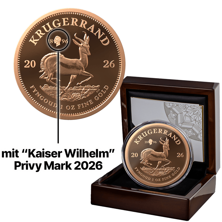 1 Unze Gold Krügerrand Kaiser Wilhelm II. Privy Mark 2026 (Auflage: 100 | Polierte Platte)