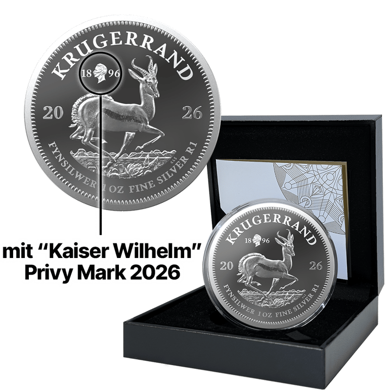 1 Unze Silber Krügerrand Kaiser Wilhelm II. Privy Mark 2026 (Auflage: 2.500 | Polierte Platte)