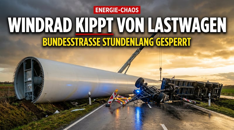 60 Tonnen Energiewende im Straßengraben: Windrad-Segment kippt von Lastwagen – Bundesstraße stundenlang lahmgelegt