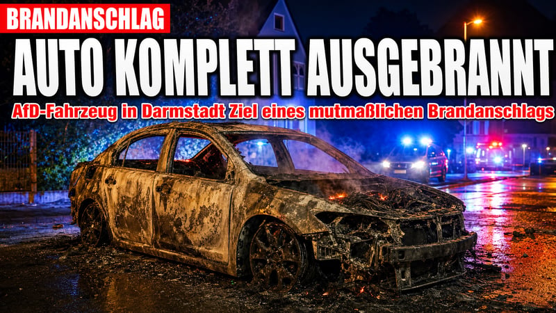 Feuer in der Nacht: AfD-Auto in Darmstadt komplett ausgebrannt