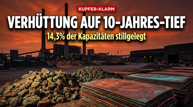 Kupferschmelzen weltweit am Tiefpunkt: Globale Verhüttung auf Zehn-Jahres-Tief eingebrochen