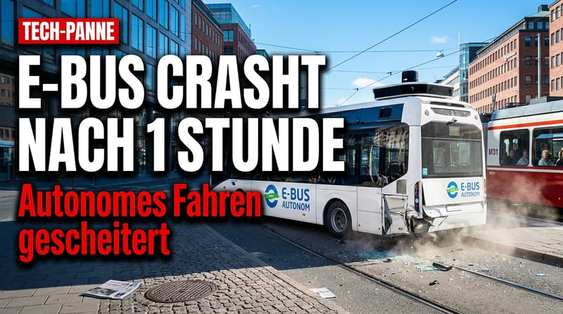 Peinliche Premiere: Selbstfahrender E-Bus crasht schon nach einer Stunde in die Straßenbahn