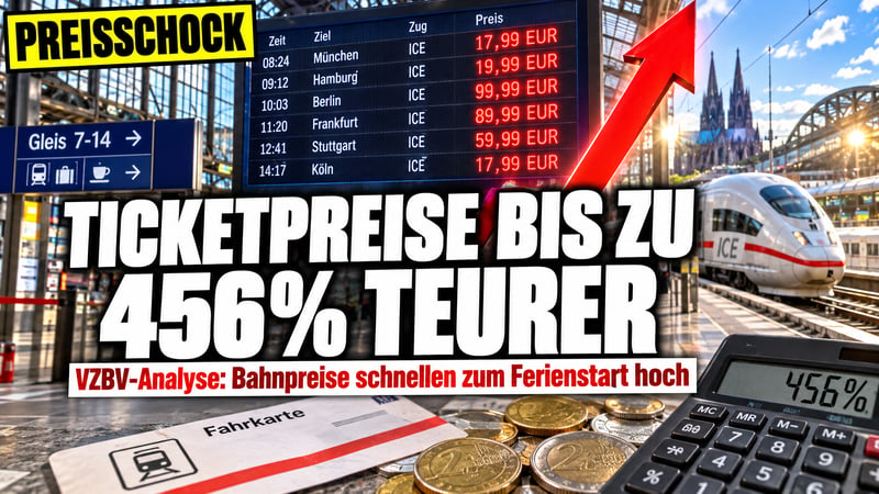 Preisschock zum Ferienstart: Bahn-Tickets plötzlich bis zu 456 % teurer!