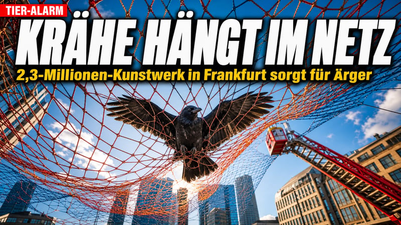 Vogelsicher? Krähe hängt im 2,3-Millionen-Netz von Frankfurt