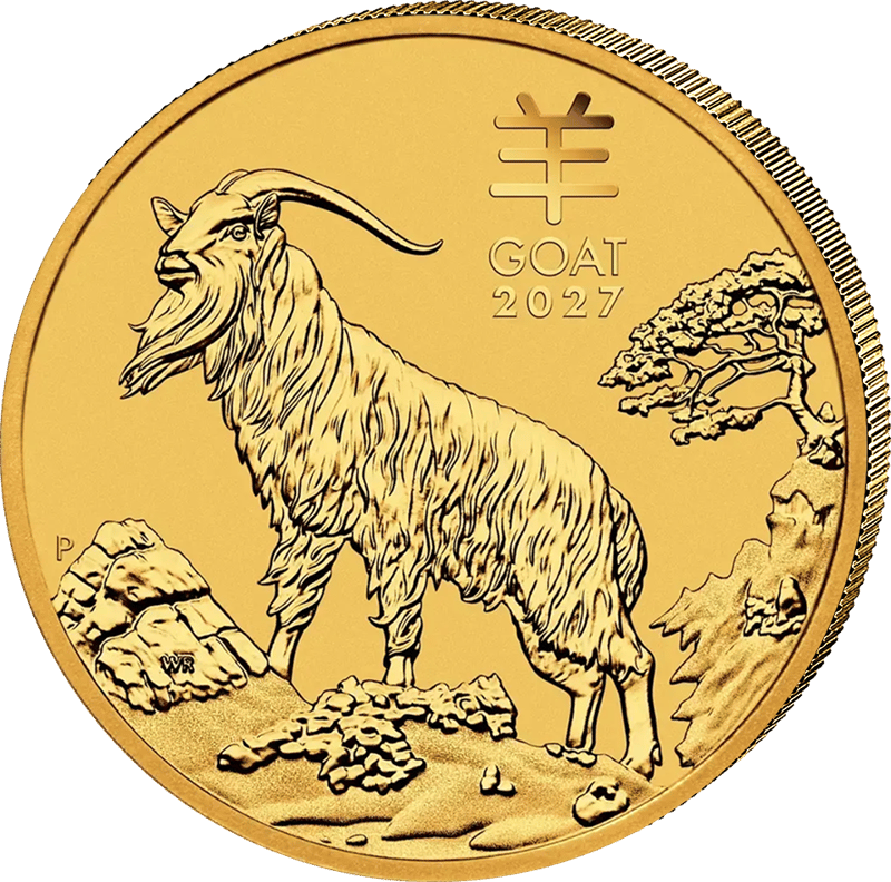 Animal side of the 2027 Lunar III coin in Gold: Goat