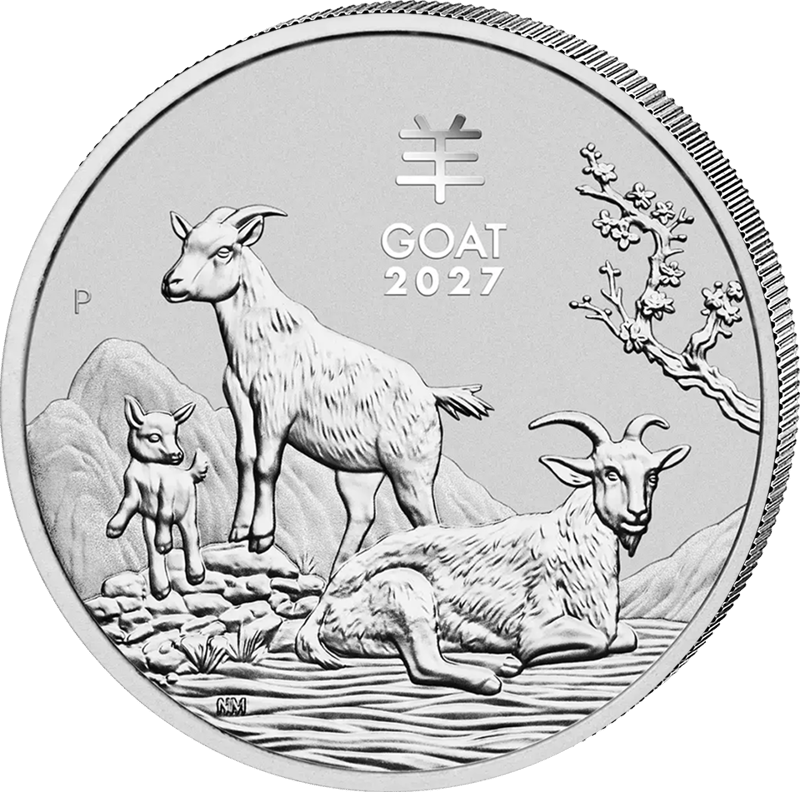 Tierseite der Lunar-III-Münze 2027 in Silber: Ziege