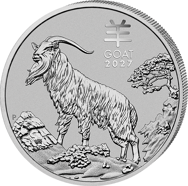 Animal side of the 2027 Lunar III coin in Platinum: Goat