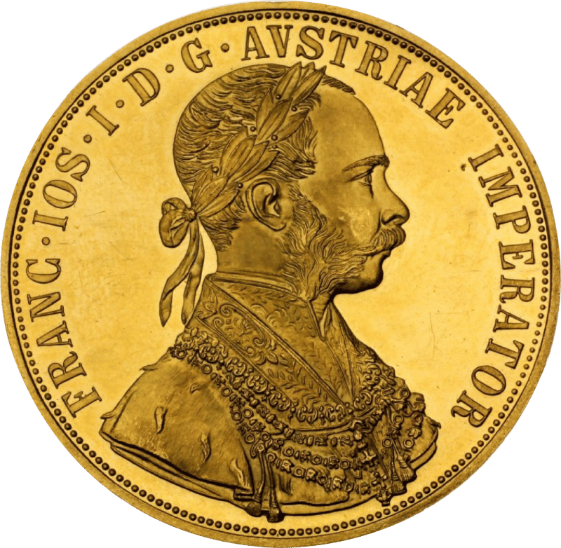 4 Dukaten, Bildseite: Franz Joseph I. mit Lorbeerkranz, Umschrift FRANC · IOS · I · D · G · AVSTRIAE IMPERATOR