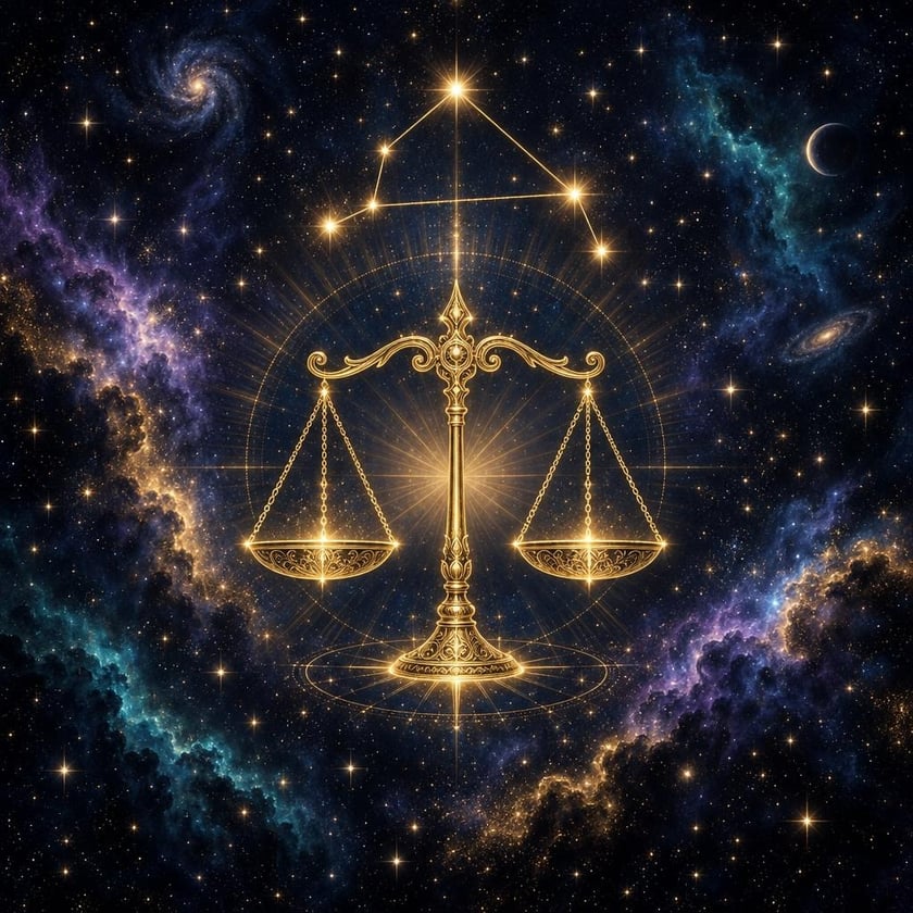 Constelación de Libra en oro sobre el cielo nocturno